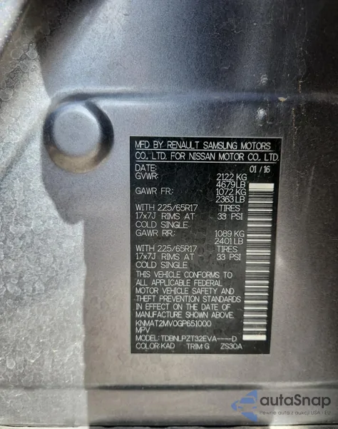 2016 Nissan Rogue S z USA, uszkodzony, nr VIN KNMAT2MV0GP651000